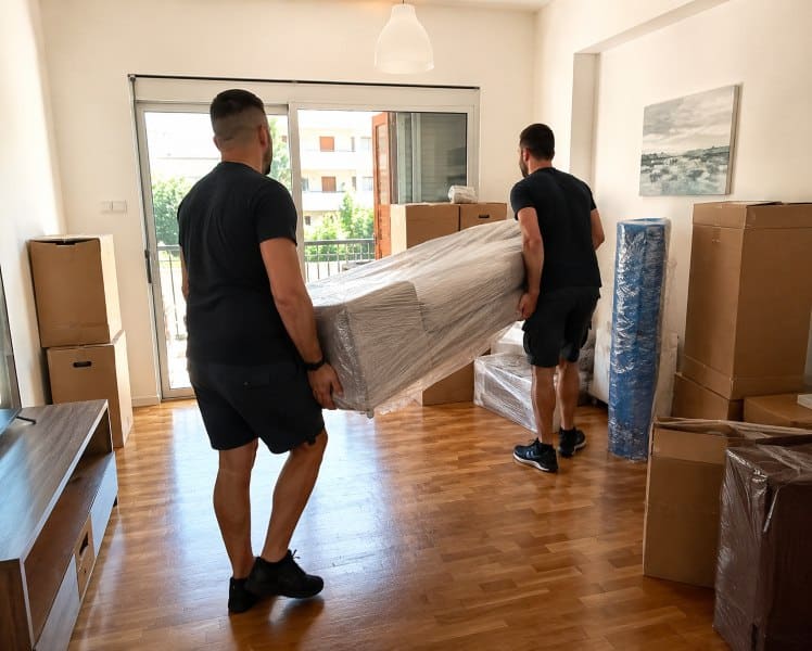 Συνεργείο μετακομίσεων μεταφέρει έπιπλα σε κατοικία κατά τη διάρκεια μετακόμισης στην Αθήνα